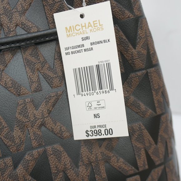 Michael Kors Suri Medium Graphin Logo MK Signature Bucket Xbody Bag Brown Black - Picture 10 of 10